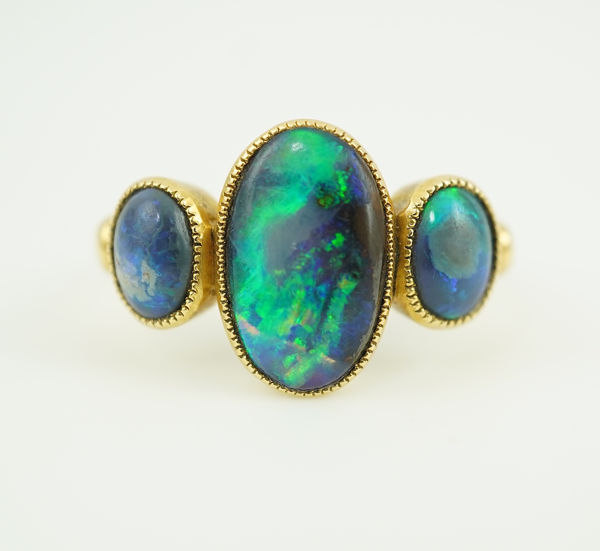 A Victorian black opal ring, circa 1881